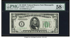 image for: Fr. 1960-I $5 1934D Federal Reserve Note. PMG Choice About Unc 58 EPQ....