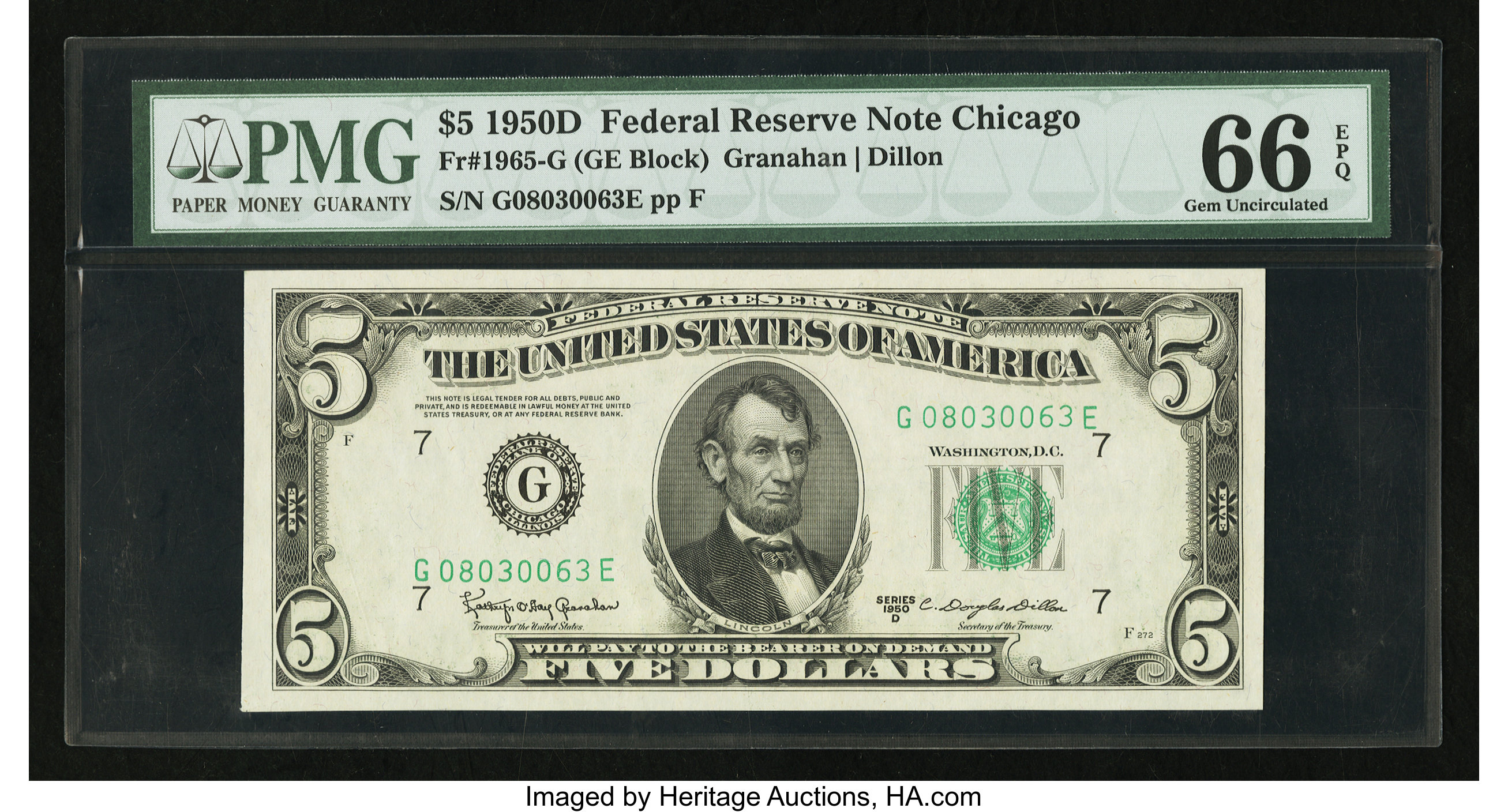 image for: Fr. 1965-G $5 1950D Federal Reserve Note. PMG Gem Uncirculated 66 EPQ....