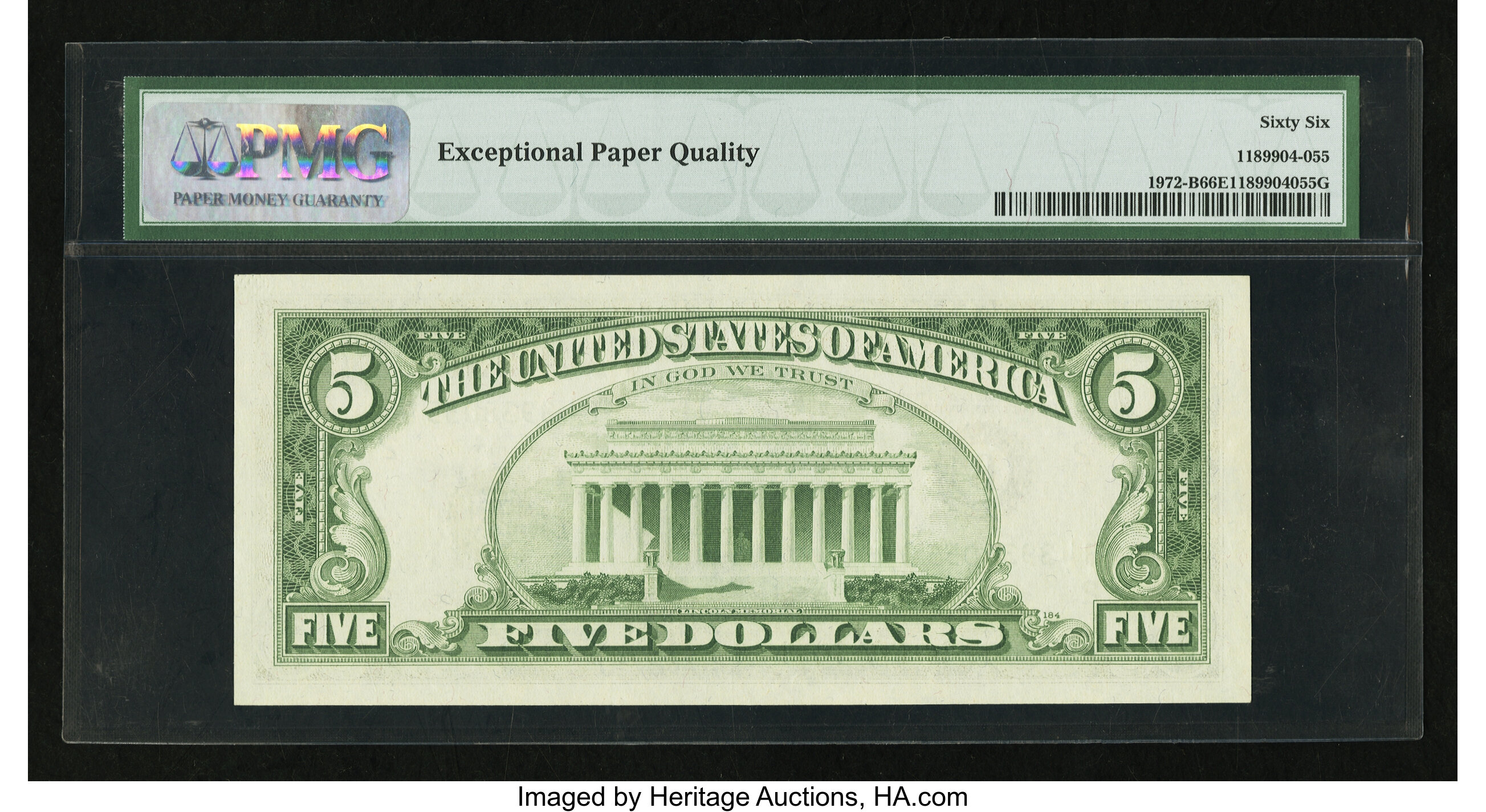 image for: Fr. 1972-B $5 1969C Federal Reserve Note. PMG Gem Uncirculated 66 EPQ....
