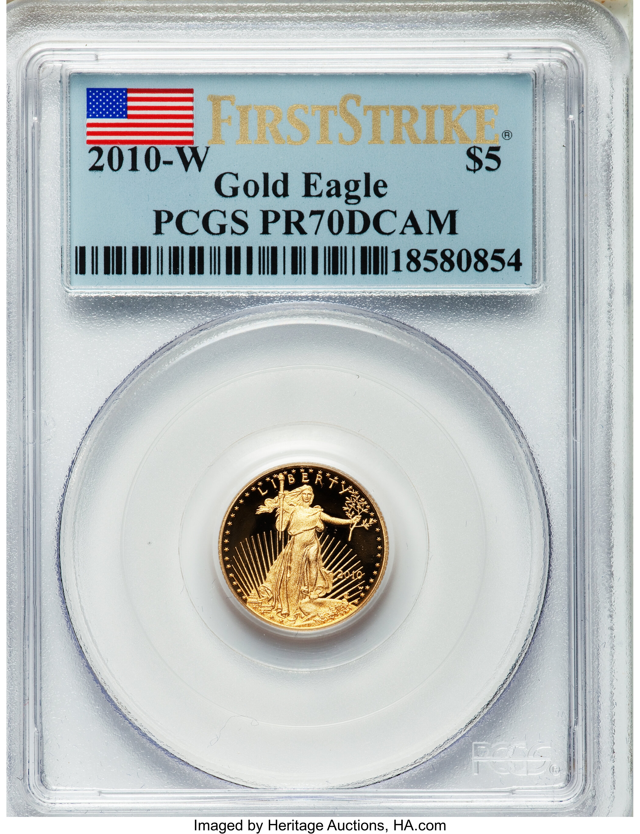 2010-W $5 Tenth-Ounce Gold Eagle, First Strike PR70 Deep Cameo PCGS. PCGS Population (306). NGC Census: (1791)....