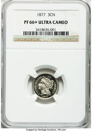 image for: 1877 3CN PR66+ Ultra Cameo NGC....