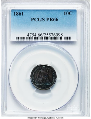 image for: 1861 10C PR66 PCGS....