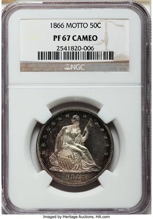 image for: 1866 50C Motto PR67 Cameo NGC....