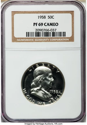 image for: 1958 50C PR69 Cameo NGC....
