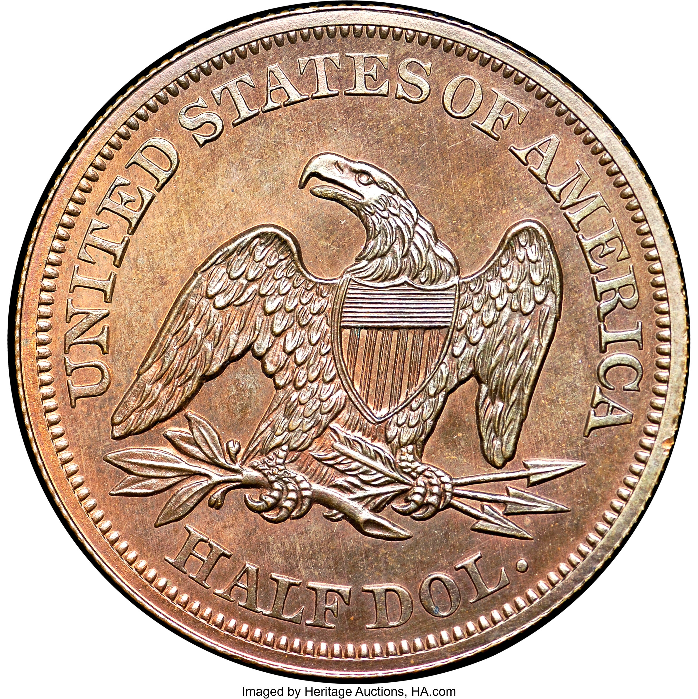 image for: 1839 P50C Half Dollar, Judd-98 Restrike, Pollock-108, High R.7, PR66 Red and Brown NGC. CAC....