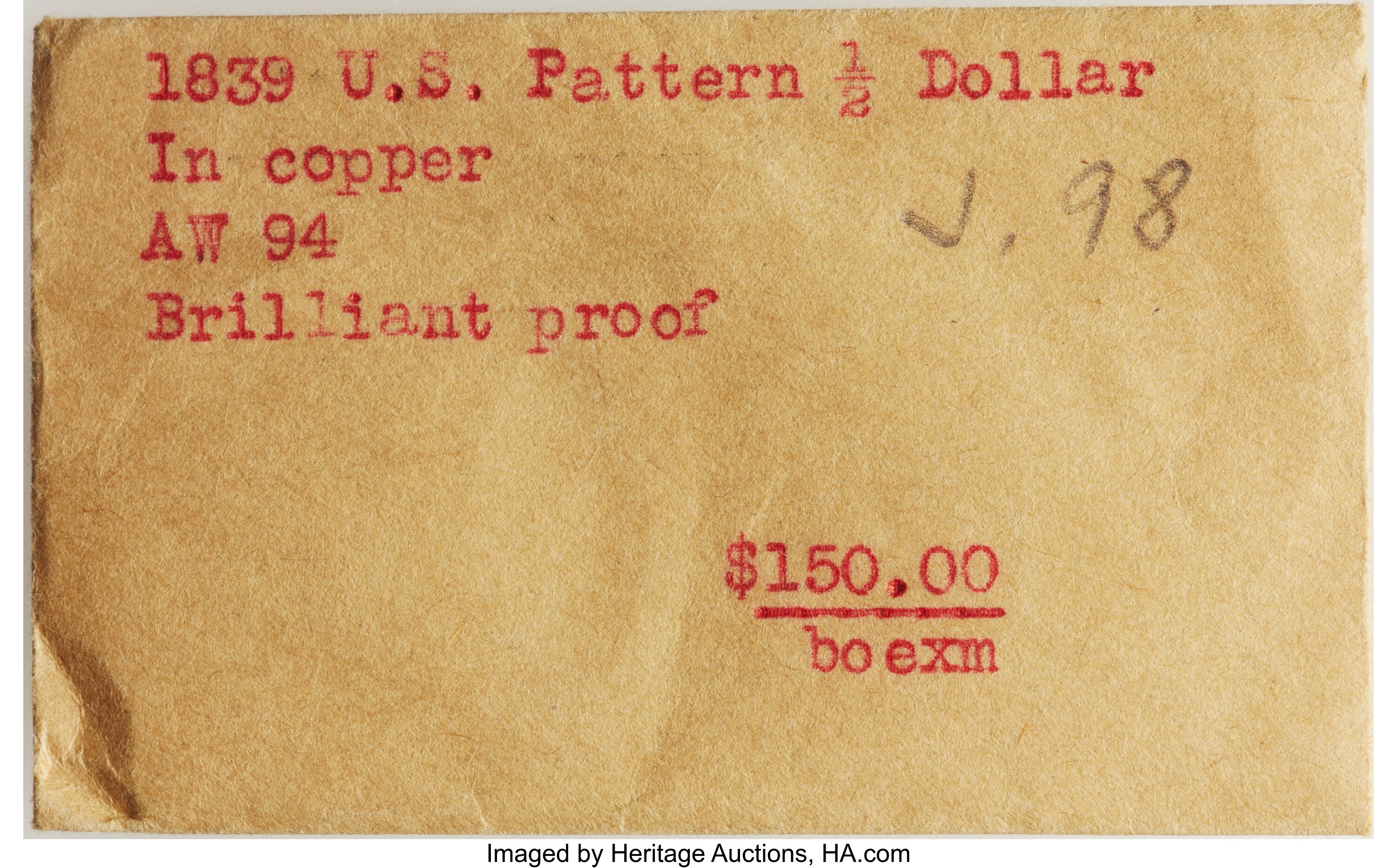 image for: 1839 P50C Half Dollar, Judd-98 Restrike, Pollock-108, High R.7, PR66 Red and Brown NGC. CAC....