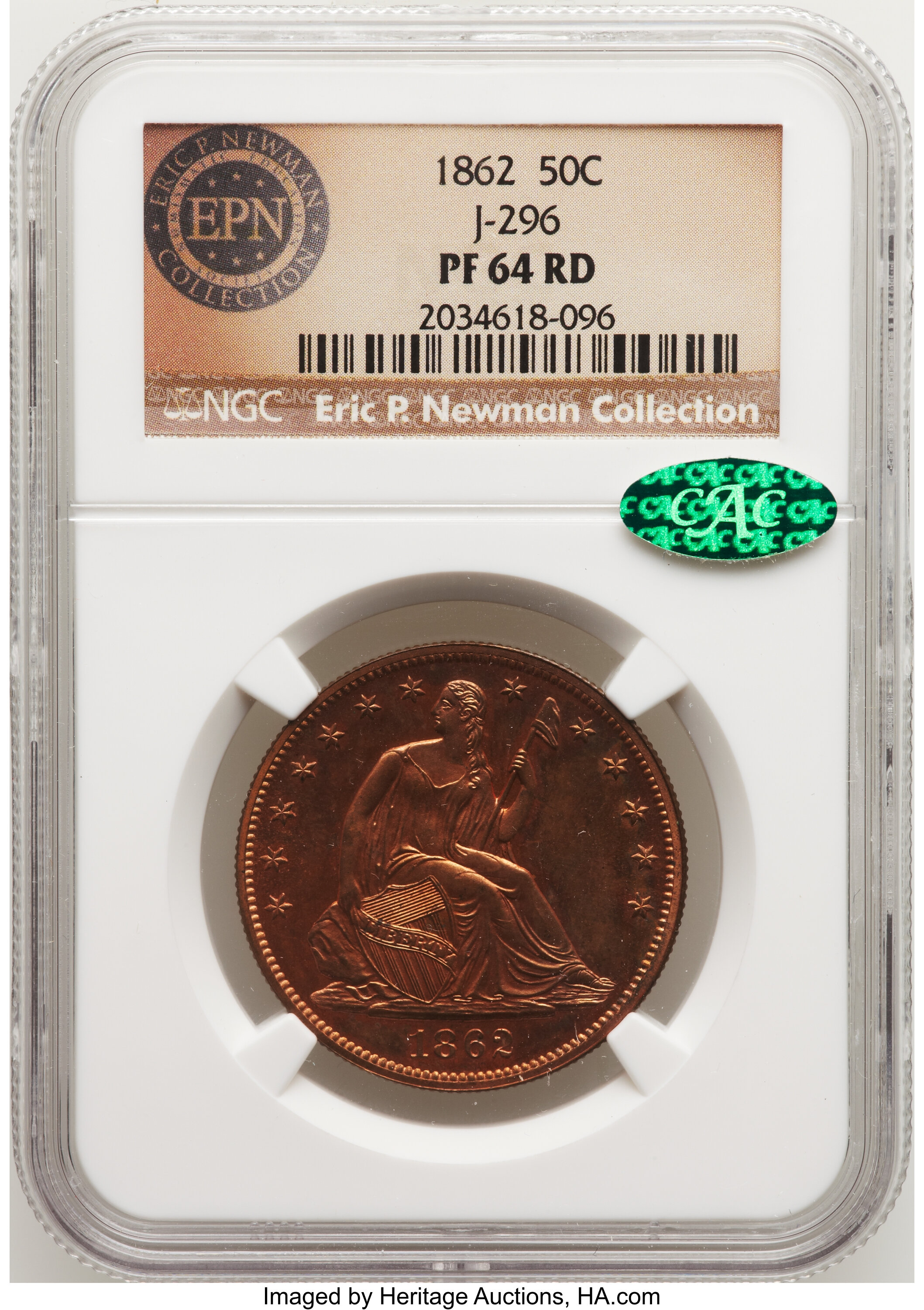 image for: 1862 50C Half Dollar, Judd-296, Pollock-354, R.7, PR64 Red NGC. CAC....
