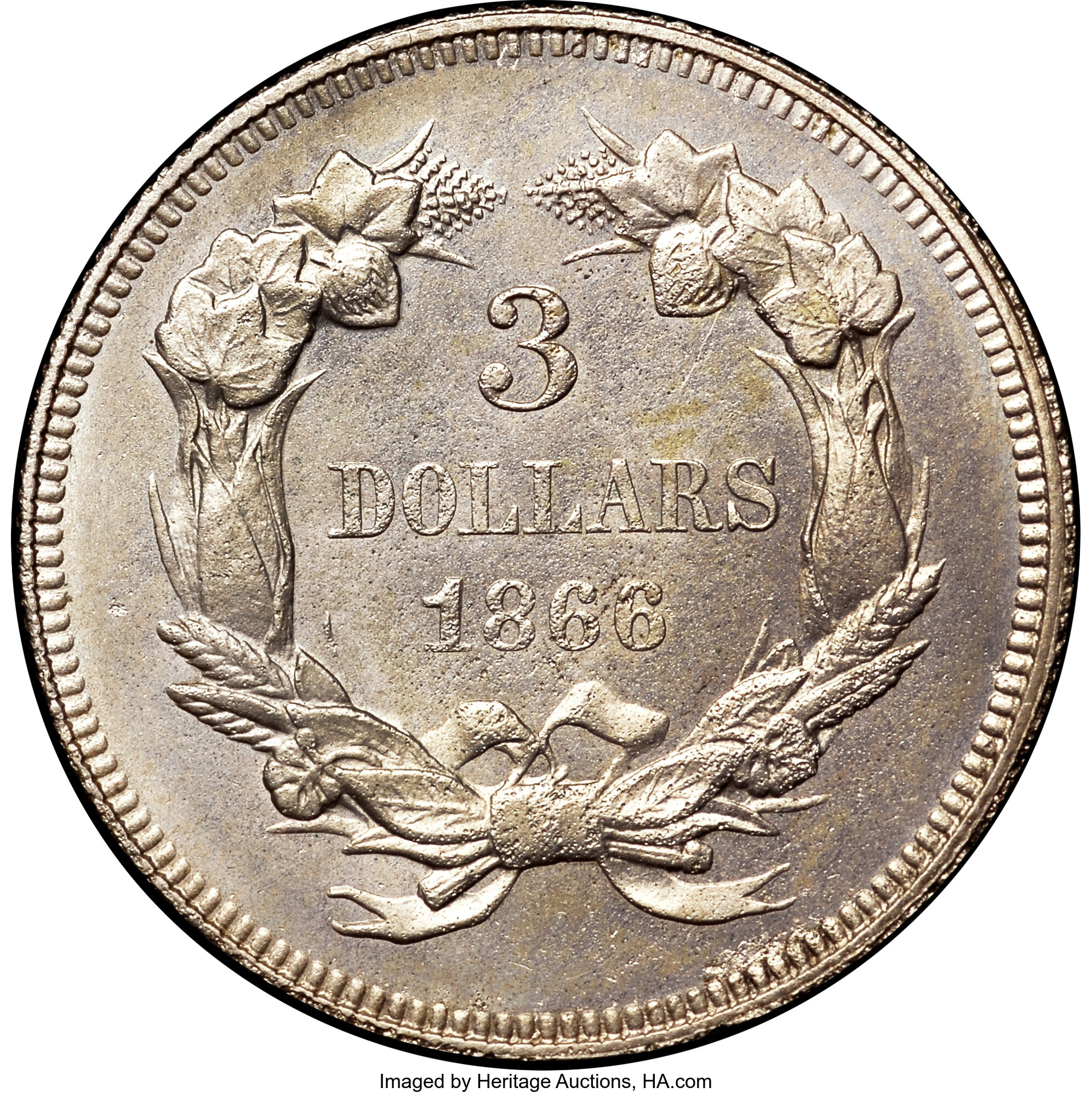 image for: 1866 $3 Three Dollar, Judd-543, Pollock-608, High R.7, PR65 NGC. CAC....