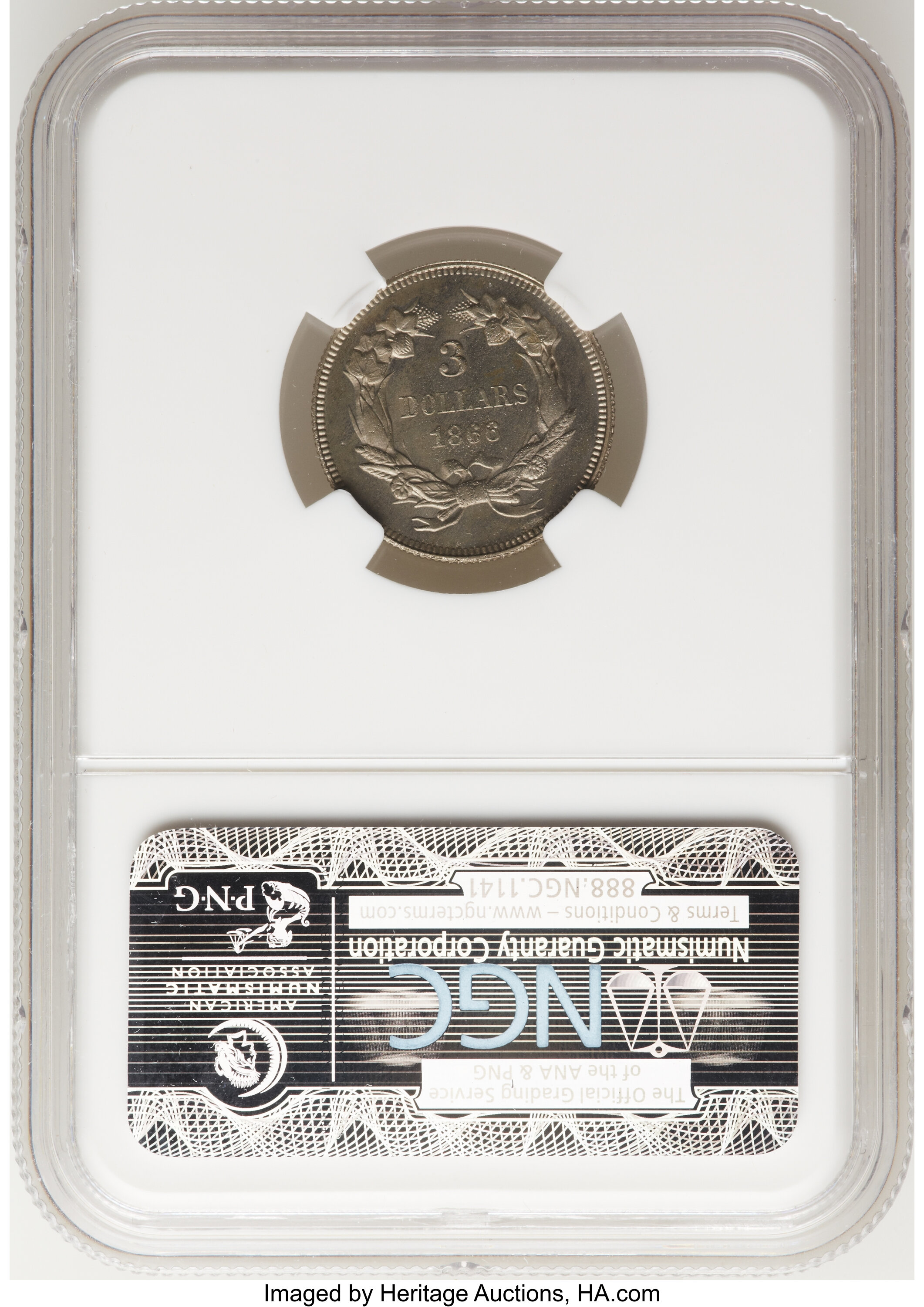 image for: 1866 $3 Three Dollar, Judd-543, Pollock-608, High R.7, PR65 NGC. CAC....