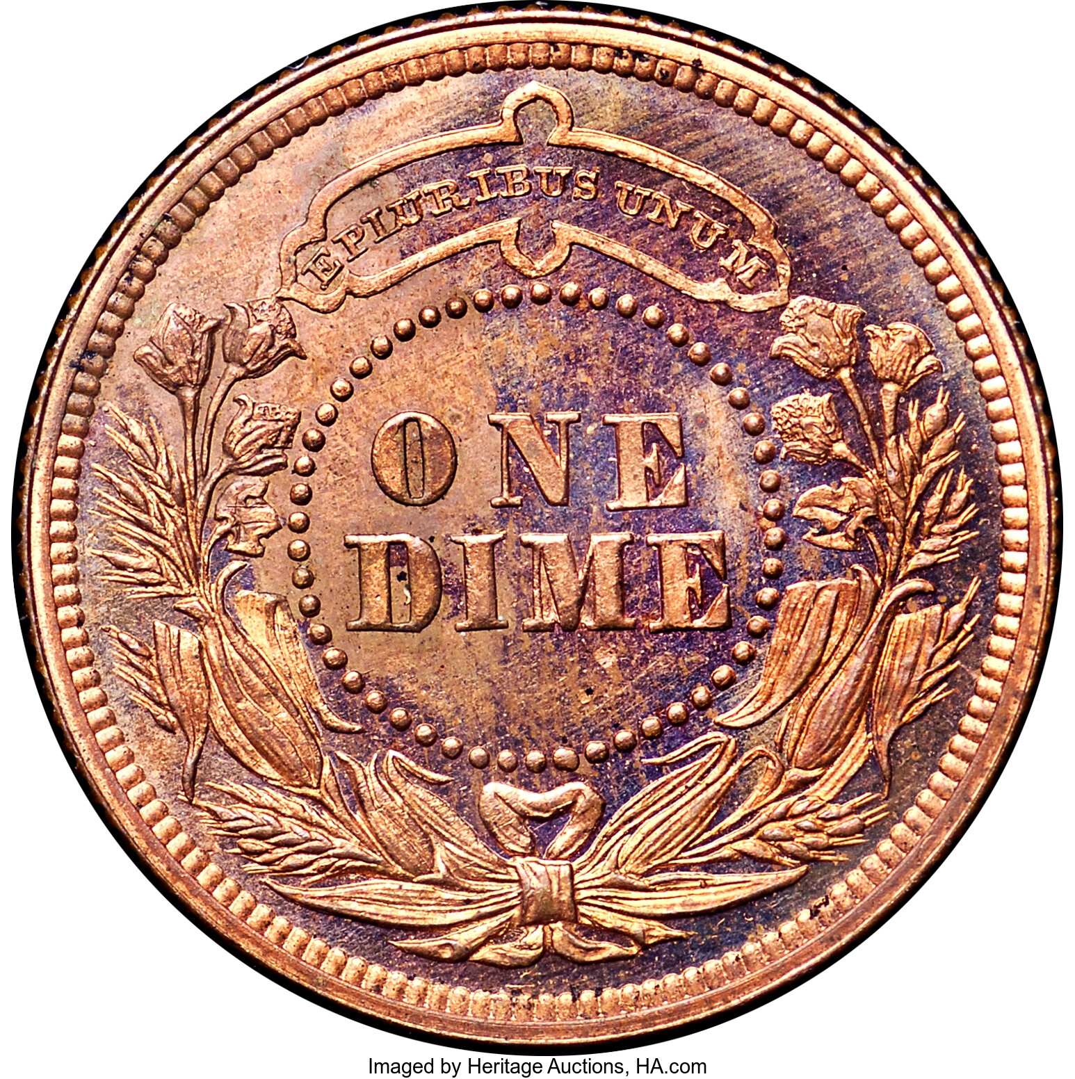 image for: 1879 P10C Washlady Dime, Judd-1585, Pollock-1778, High R.6, PR64 Red and Brown Cameo NGC. CAC....