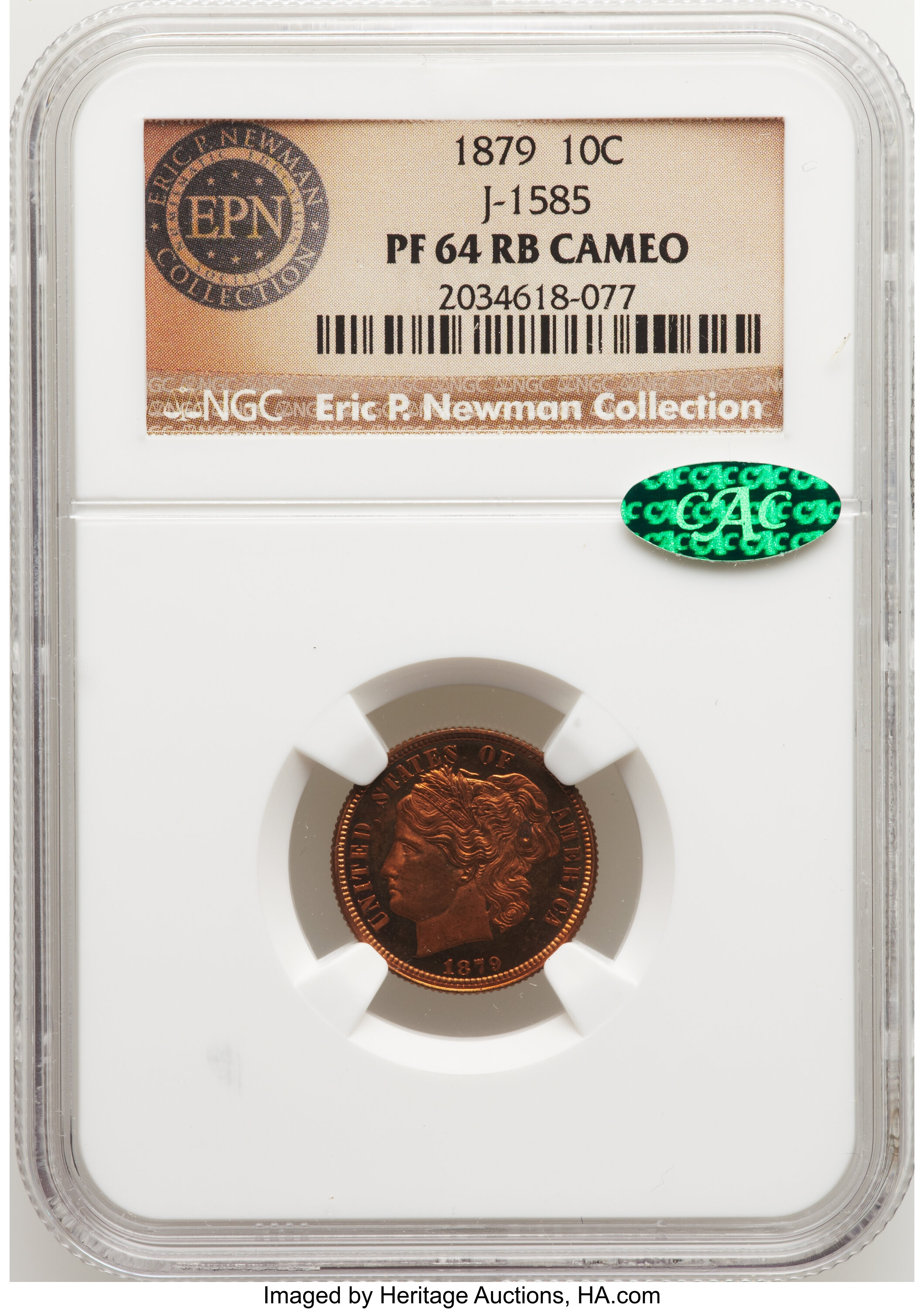 image for: 1879 P10C Washlady Dime, Judd-1585, Pollock-1778, High R.6, PR64 Red and Brown Cameo NGC. CAC....