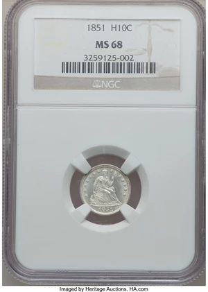 image for: 1851 H10C MS68 NGC....