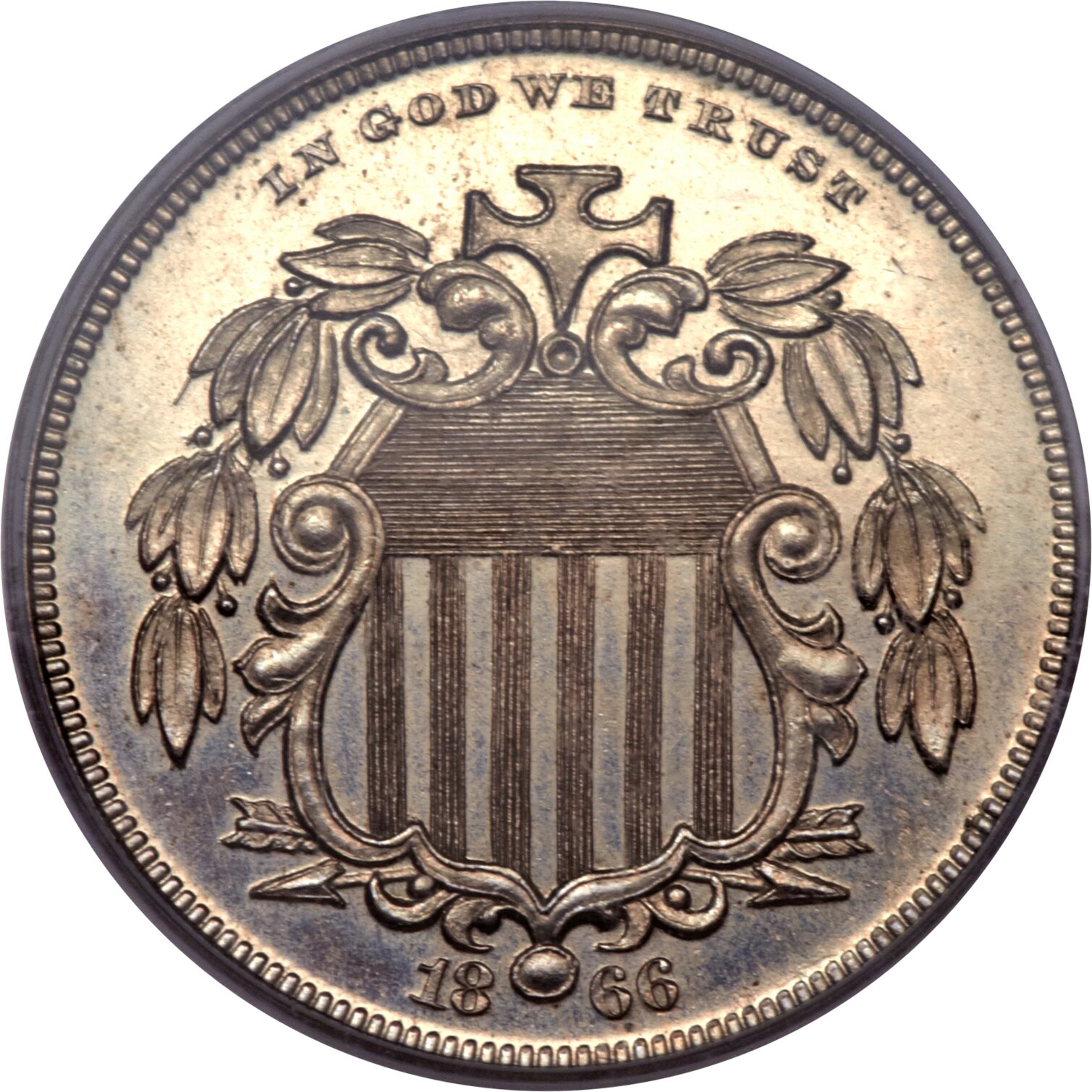 image for: 1866 5C Shield Five Cents, Judd-497, Pollock-583, High R.7, PR64 PCGS....
