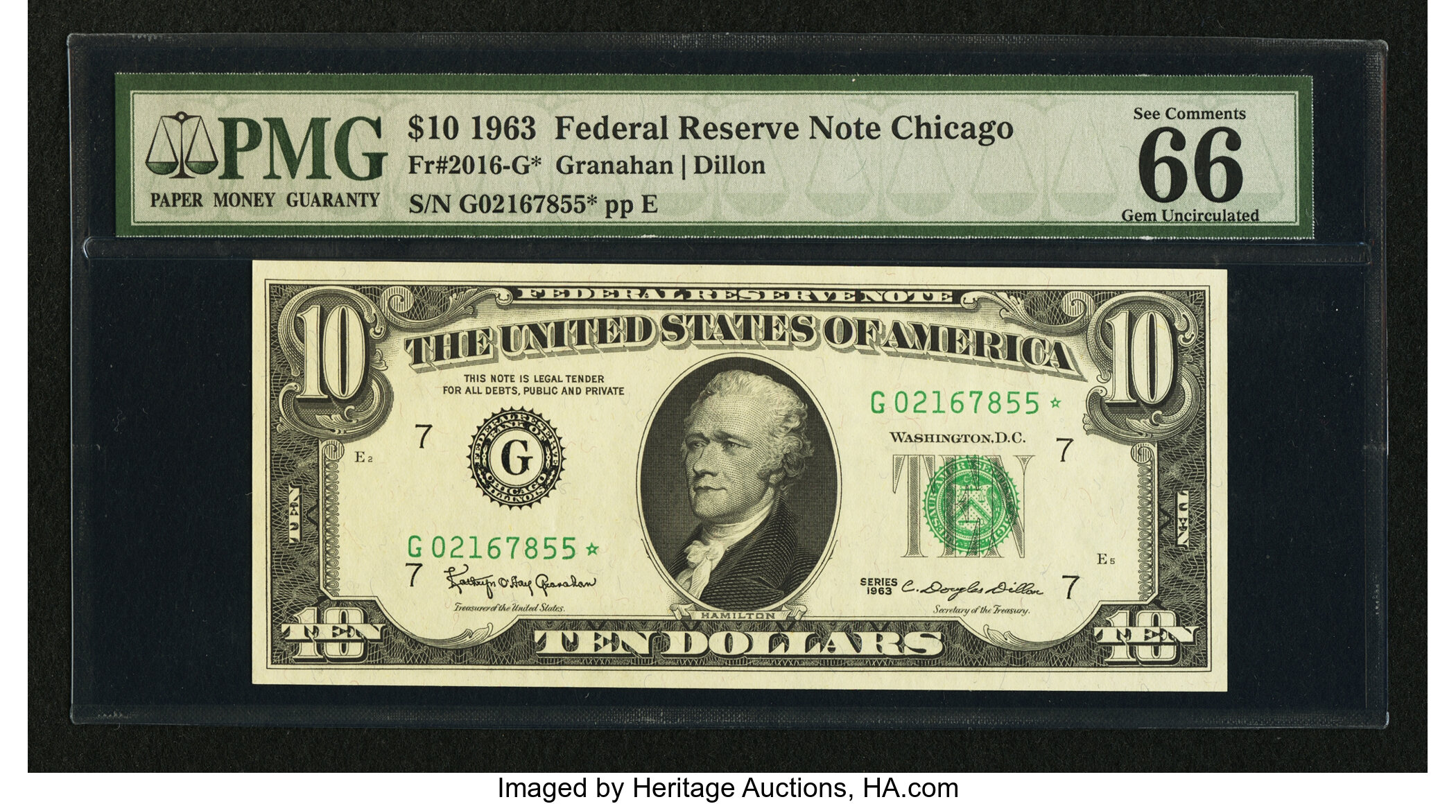 image for: Fr. 2016-G* $10 1963 Federal Reserve Note. PMG Gem Uncirculated 66 EPQ....