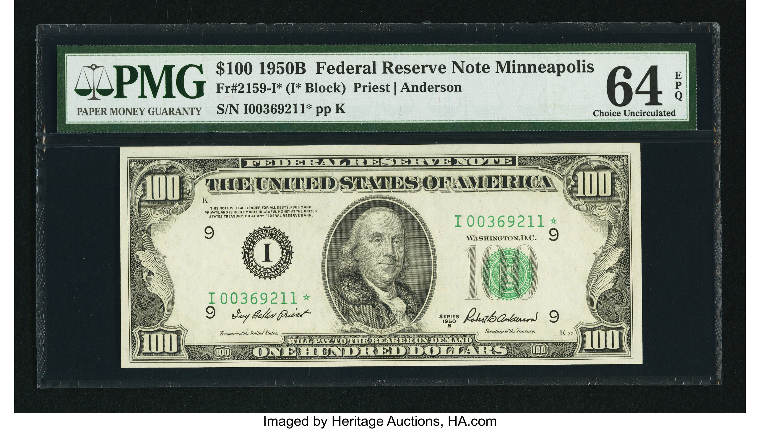 image for: Fr. 2159-I* $100 1950B Federal Reserve Note. PMG Choice Uncirculated 64 EPQ....