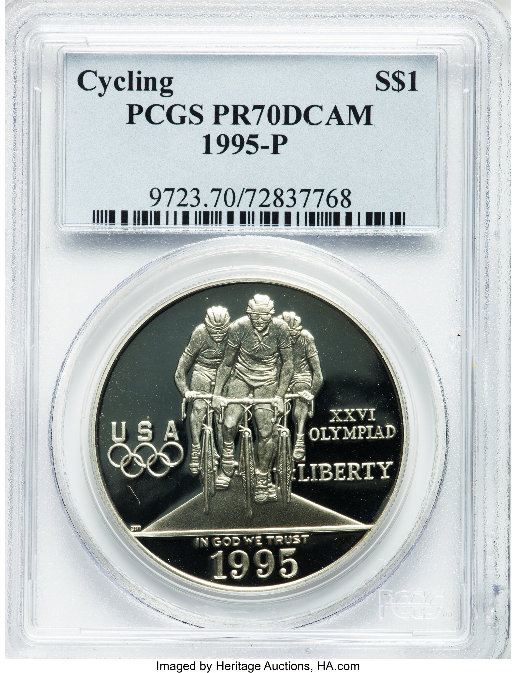 1995-P $1 Olympic/Cycling Silver Dollar PR70 Deep Cameo PCGS. PCGS Population (37). NGC Census: (22). Numismedia Wsl. Pric...