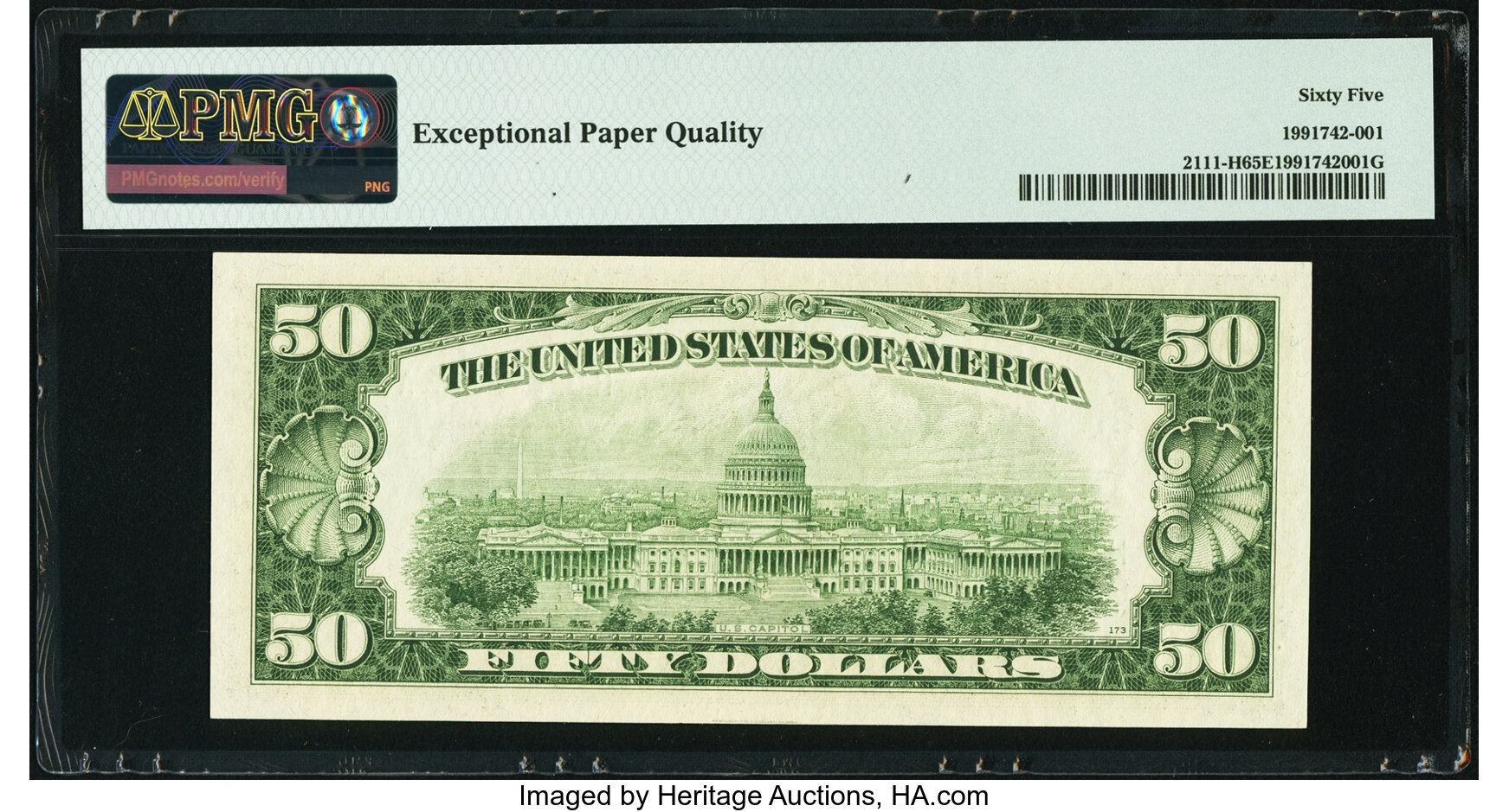 image for: Fr. 2111-H $50 1950D Federal Reserve Note. PMG Gem Uncirculated 65 EPQ....