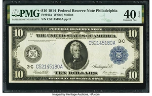 image for: Fr. 915a $10 1914 Federal Reserve Note PMG Extremely Fine 40 EPQ....