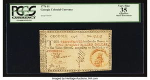 image for: Georgia 1776 Orange Seal $1 PCGS Apparent Very Fine 35....