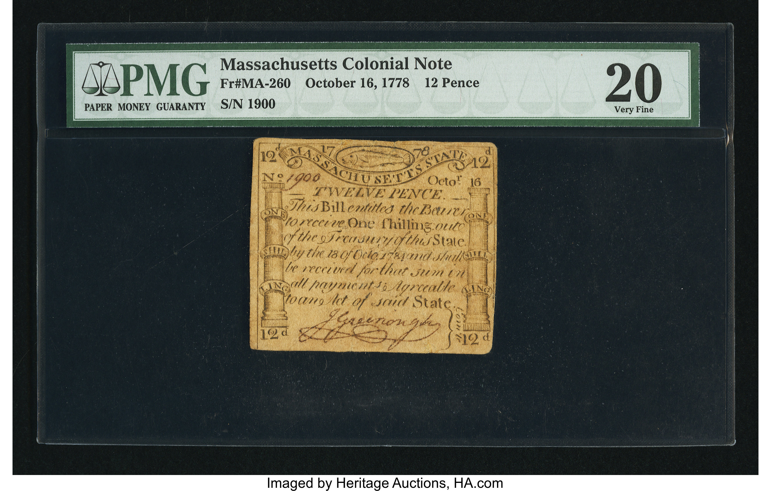 image for: Massachusetts October 16, 1778 12d PMG Very Fine 20....