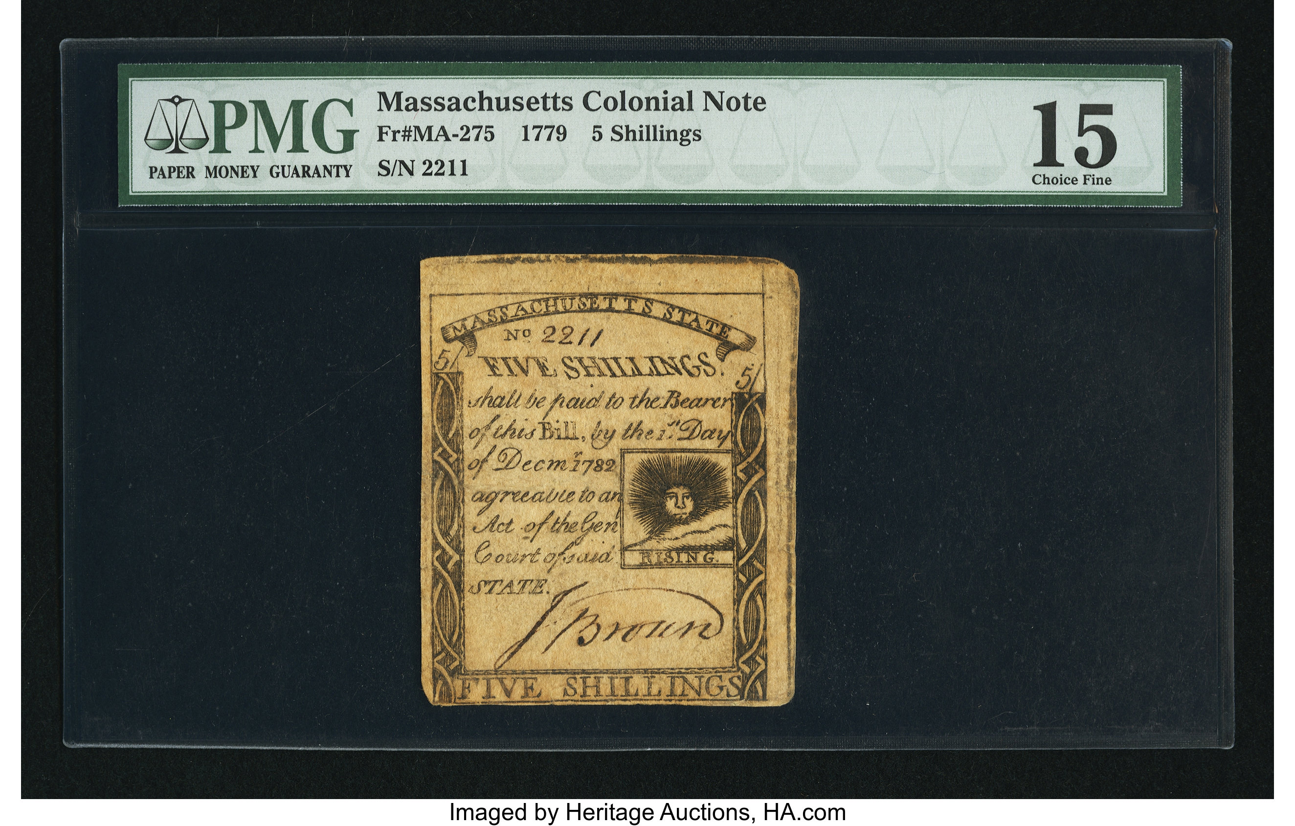 image for: Massachusetts 1779 5s PMG Choice Fine 15....