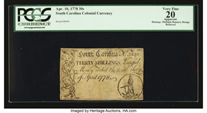 image for: South Carolina April 10, 1778 30s PCGS Apparent Very Fine 20....