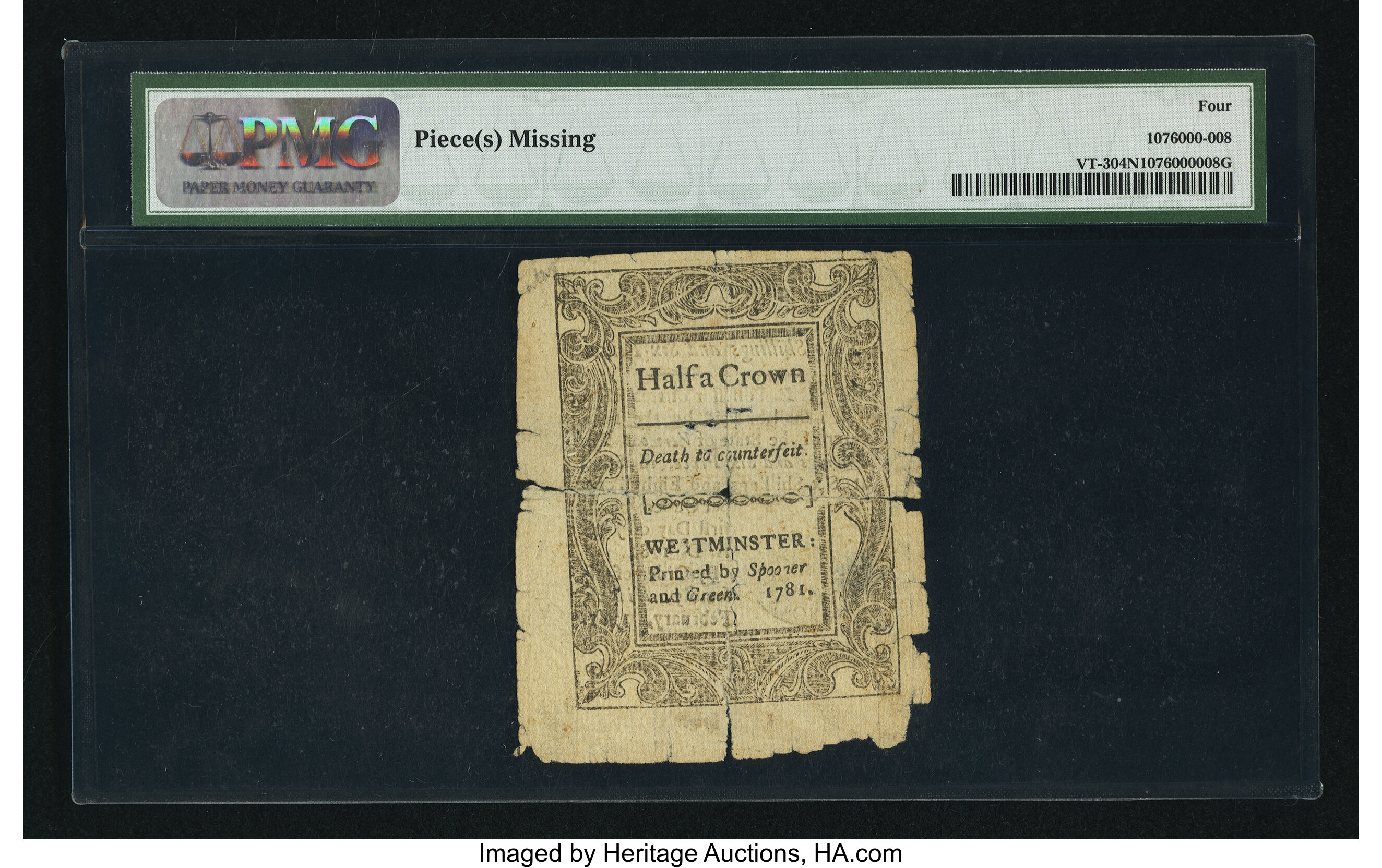image for: Vermont February 1781 2s 6d PMG Good 4 Net....