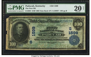 image for: Paducah, KY - $100 1902 Date Back Fr. 690 The First NB Ch. # (S)1599...