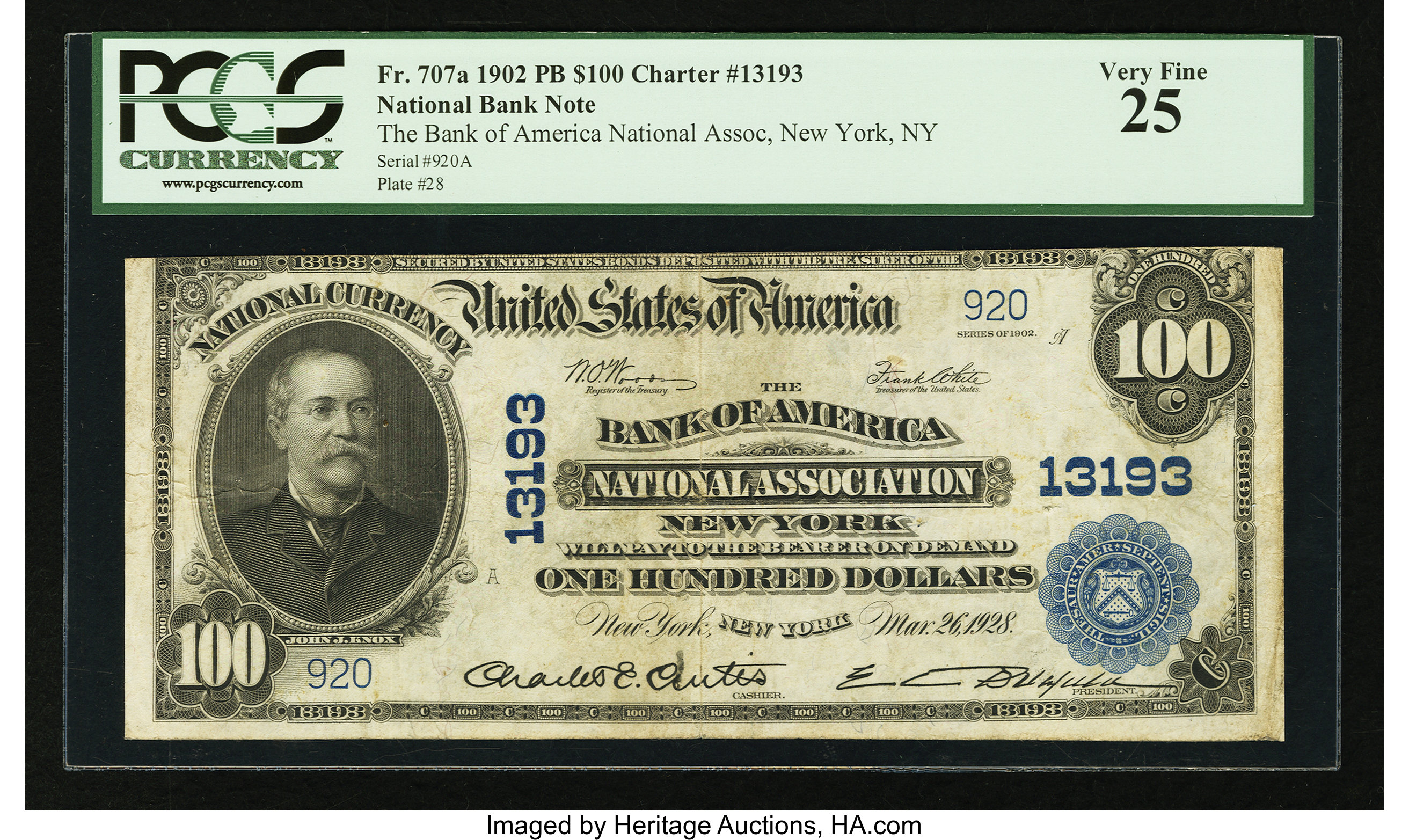 image for: New York, NY - $100 1902 Plain Back Fr. 707a The Bank of America National Assoc Ch. # 13193...