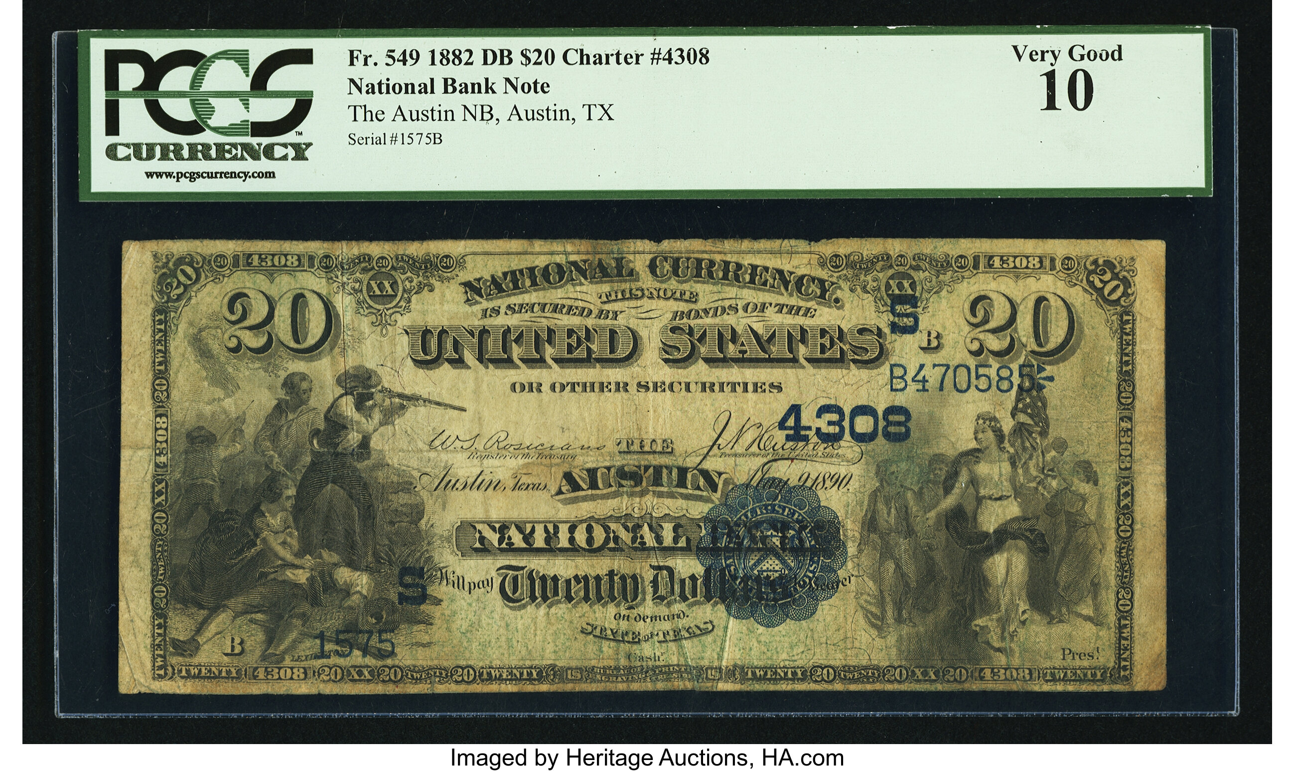 image for: Austin, TX - $20 1882 Date Back Fr. 549 The Austin NB Ch. # (S)4308...