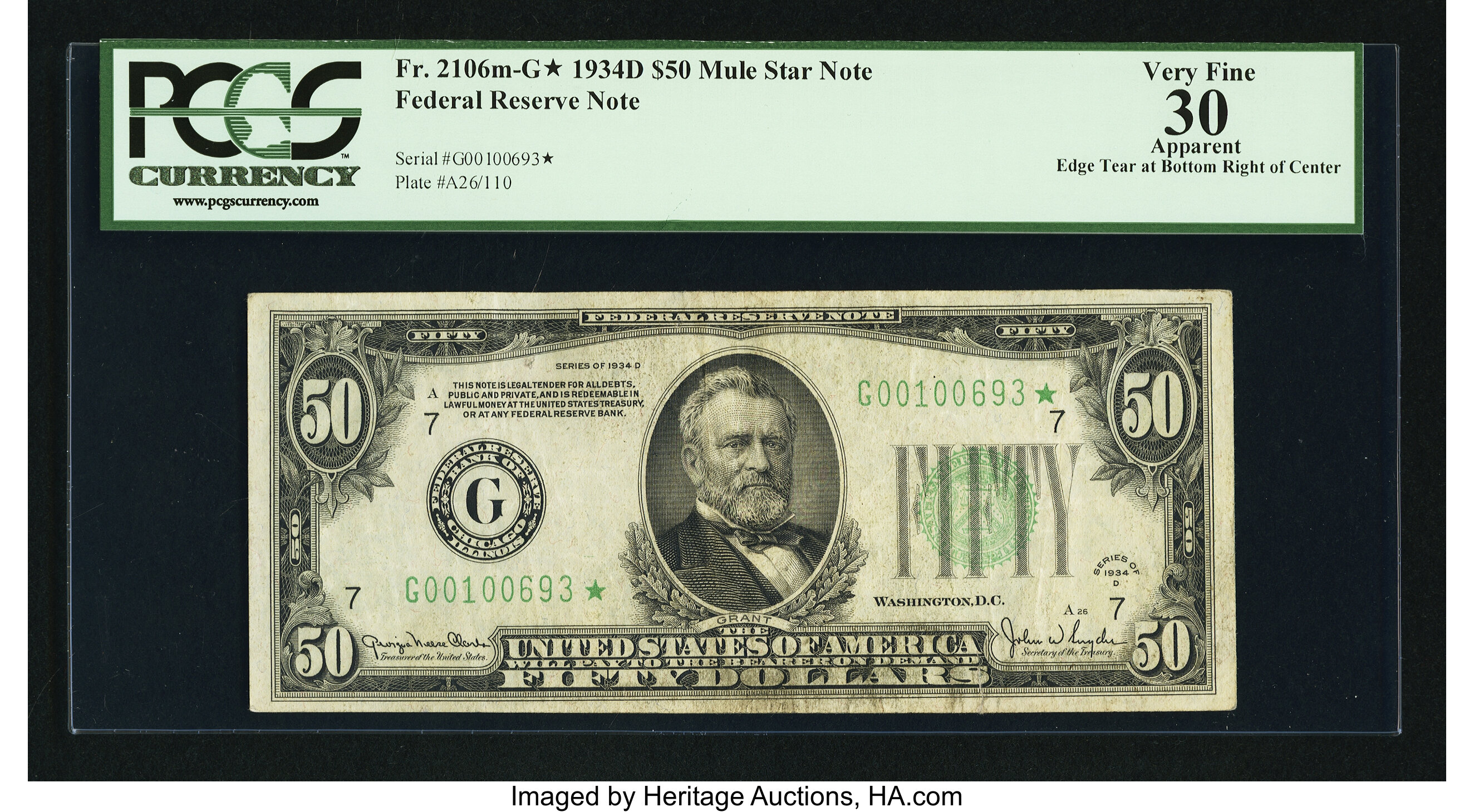 image for: Fr. 2106-G* $50 1934D Federal Reserve Note. PCGS Apparent Very Fine 30....