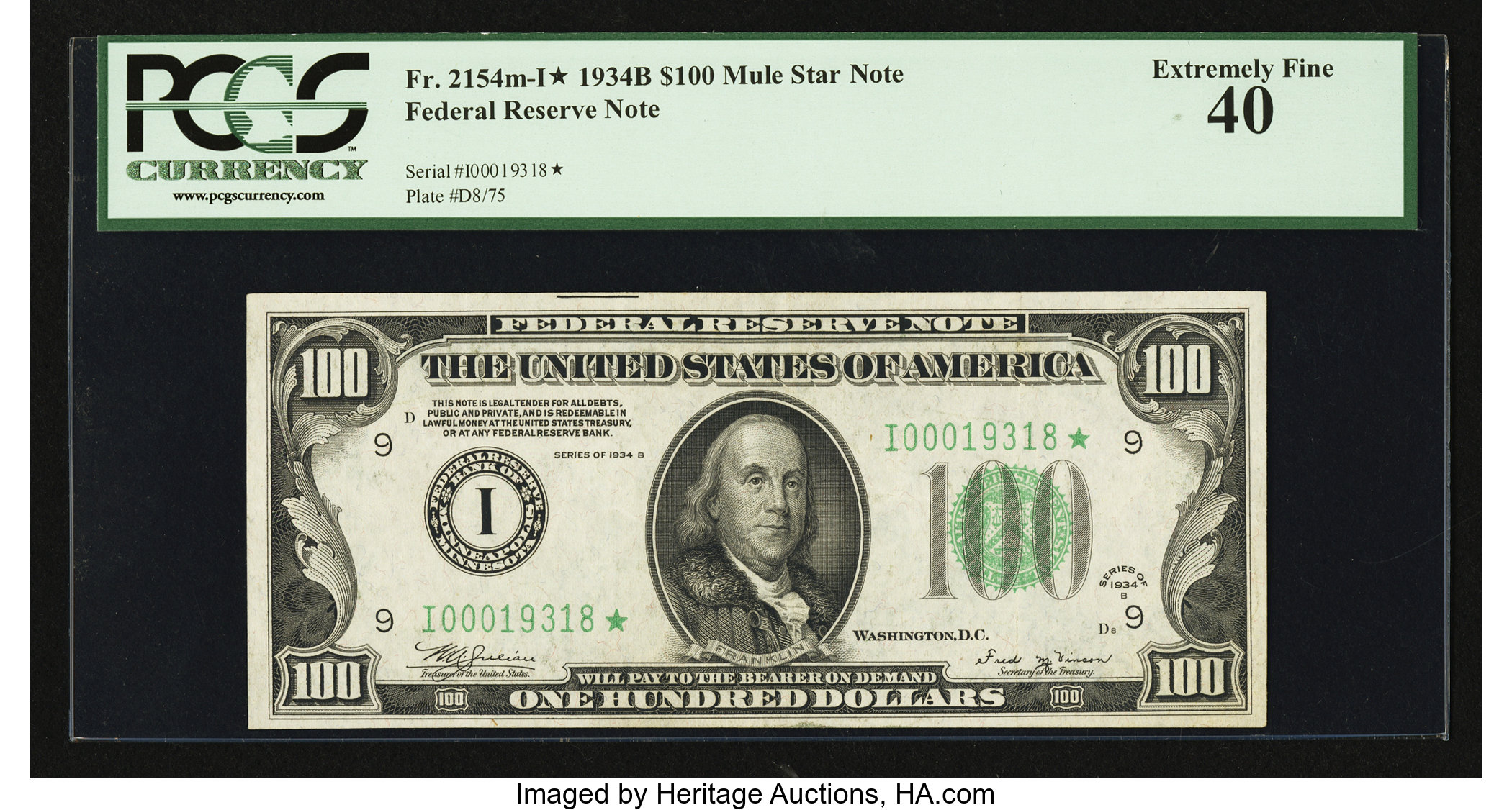 image for: Fr. 2154-I* $100 1934B Federal Reserve Note. PCGS Extremely Fine 40....