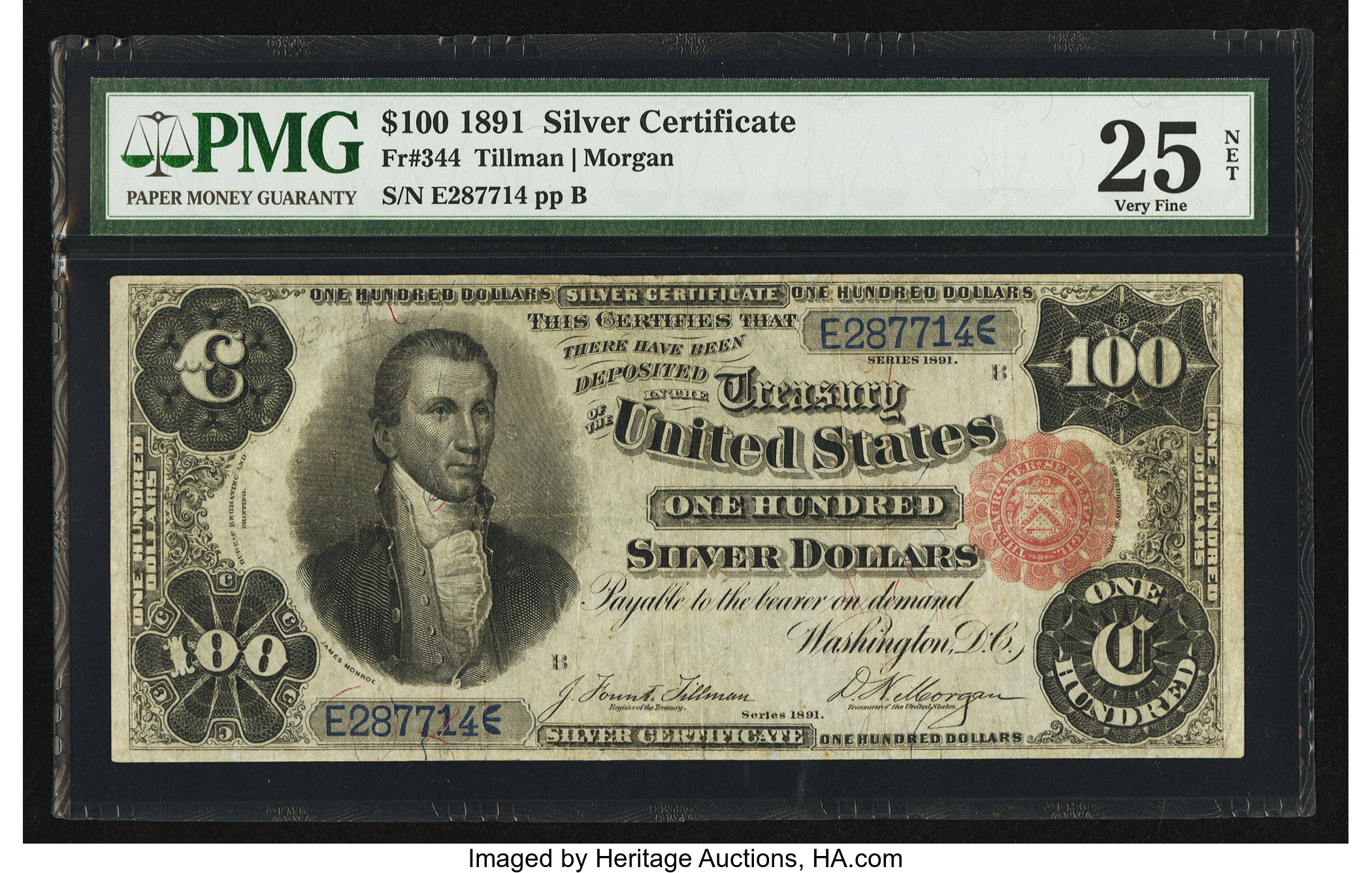 image for: Fr. 344 $100 1891 Silver Certificate PMG Very Fine 25 Net....