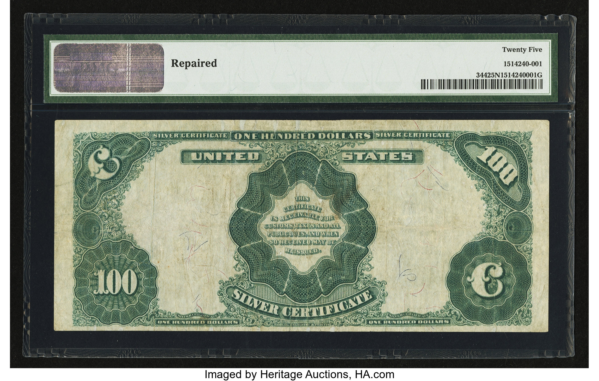 image for: Fr. 344 $100 1891 Silver Certificate PMG Very Fine 25 Net....
