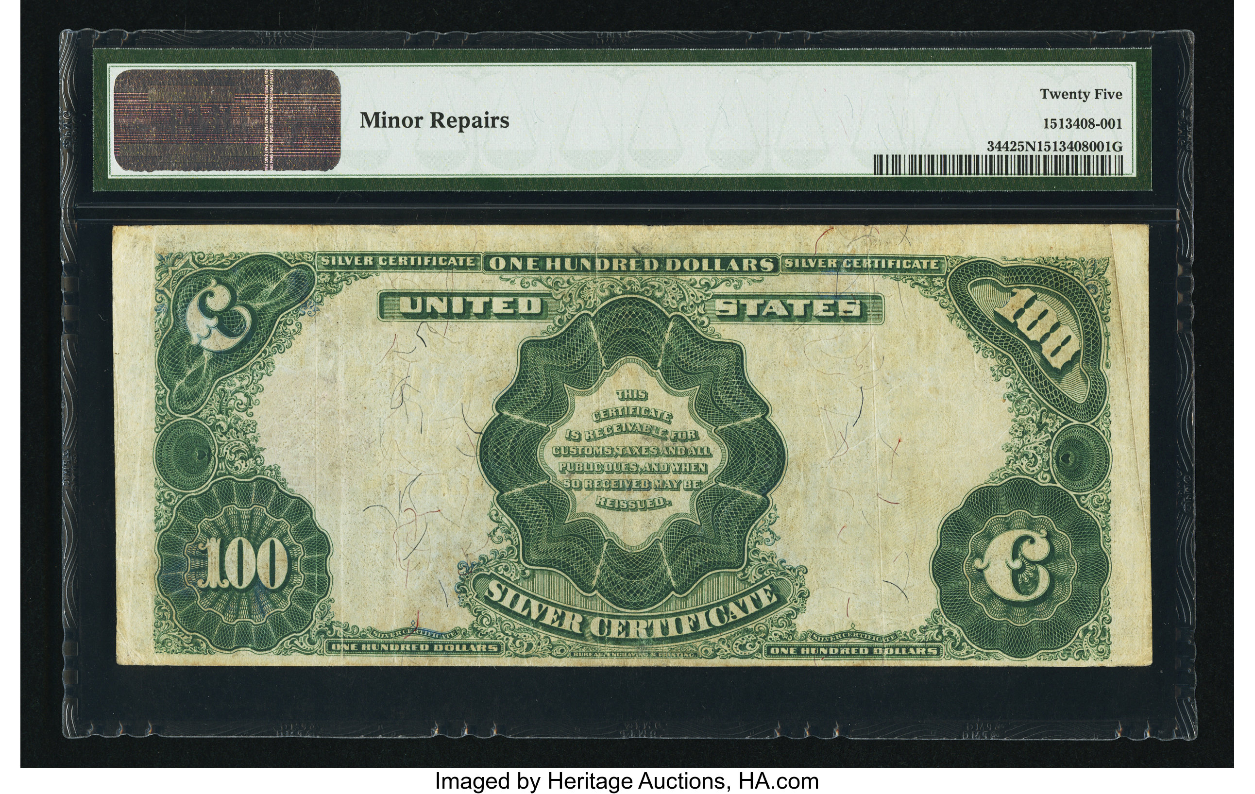 image for: Fr. 344 $100 1891 Silver Certificate PMG Very Fine 25 Net....