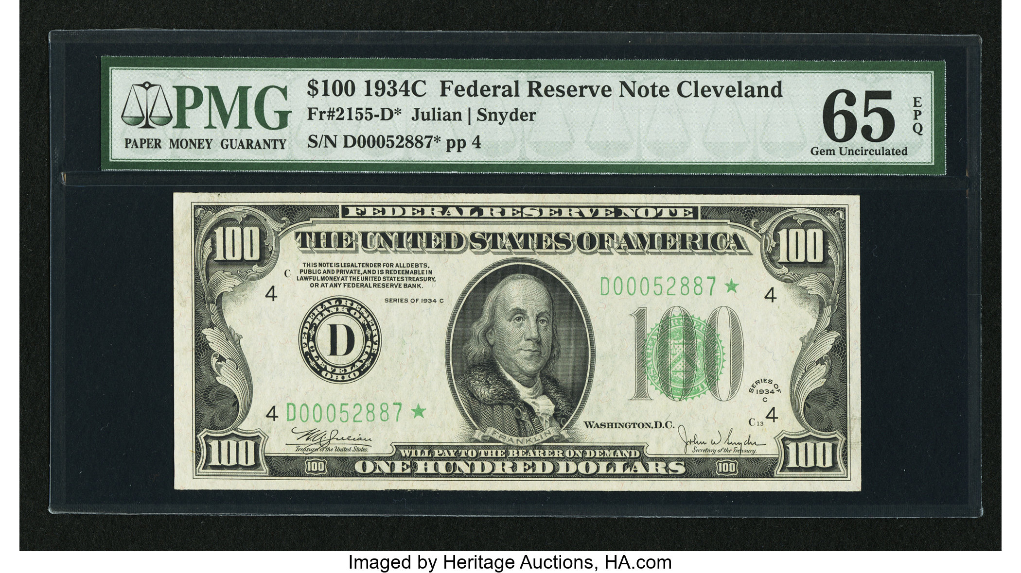 1934C $100 Replacement, Cleveland (Fr. 2155D*)