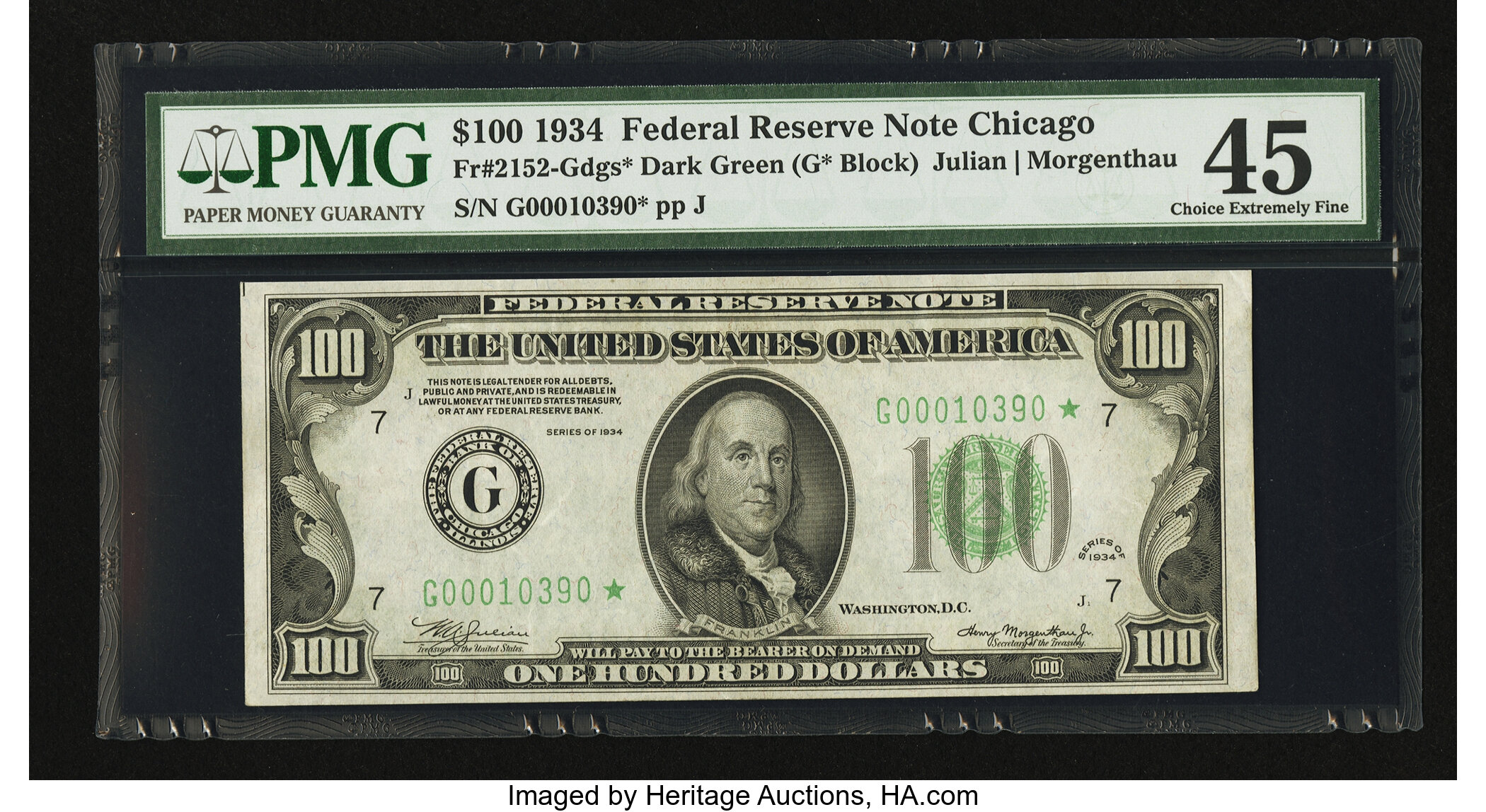 image for: Fr. 2152-G* $100 1934 Federal Reserve Note. PMG Choice Extremely Fine 45....