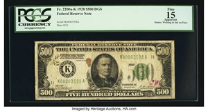 image for: Fr. 2200-K $500 1928 Federal Reserve Note. PCGS Apparent Fine 15....