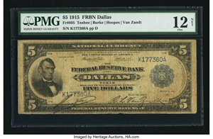 image for: Fr. 805 $5 1915 Federal Reserve Bank Note PMG Fine 12 Net....