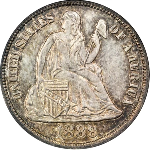 image for: 1888-S Liberty Seated Dime. Fortin-107a. Rarity-5. Misplaced Date. MS-66 (NGC).