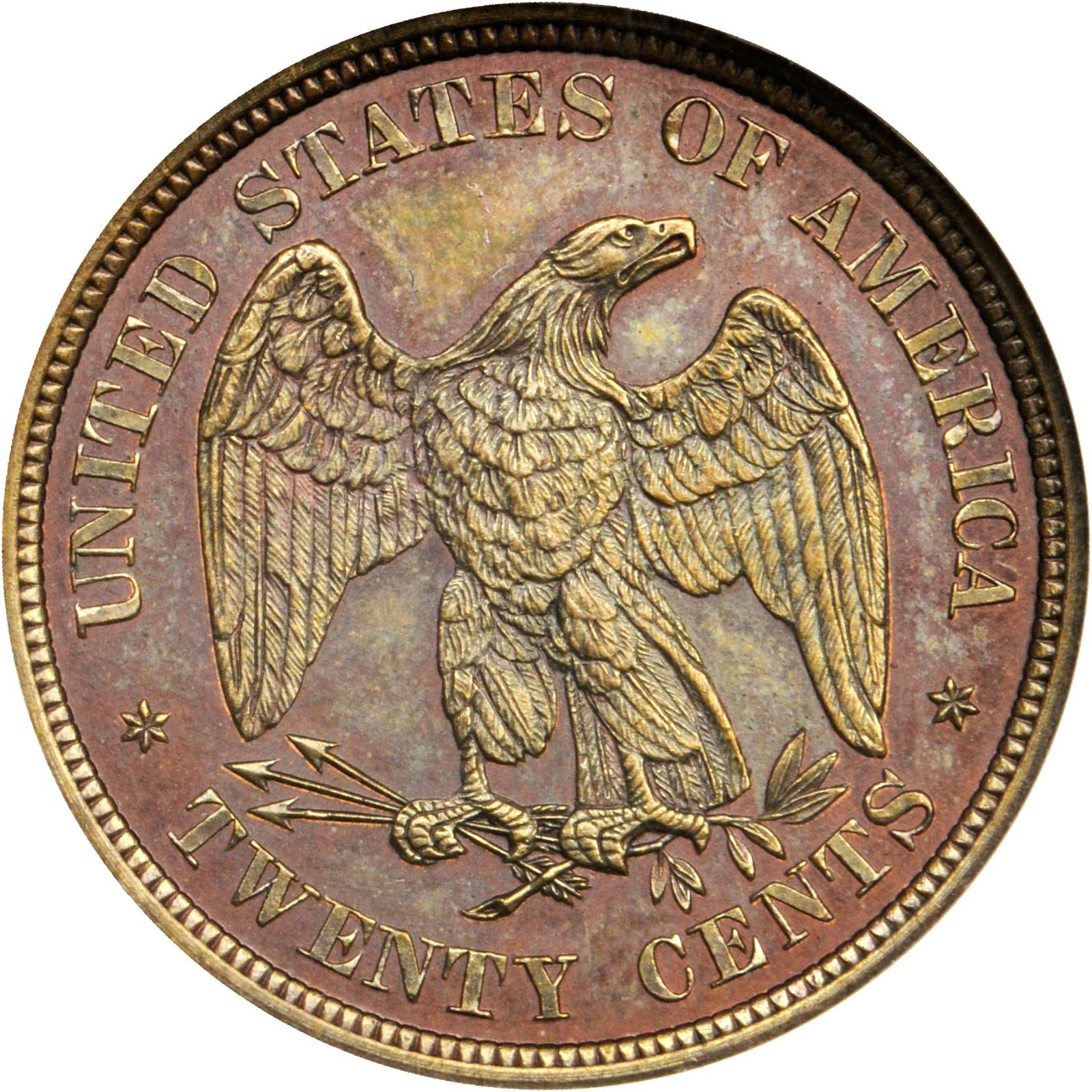 image for: 1874 Pattern Twenty-Cent Piece. Judd-1355, Pollock-1499. Rarity-6-. Copper. Plain Edge. Proof-65 RB (NGC). OH.
