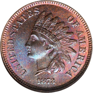 image for: 1873 Indian Cent. Open 3. MS-65 BN (NGC). Eagle Eye Photo Seal.