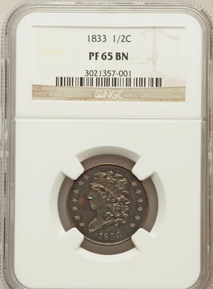image for: 1833 1/2 C PR65 Brown NGC. C-1, B-1, R.5 as a Proof....