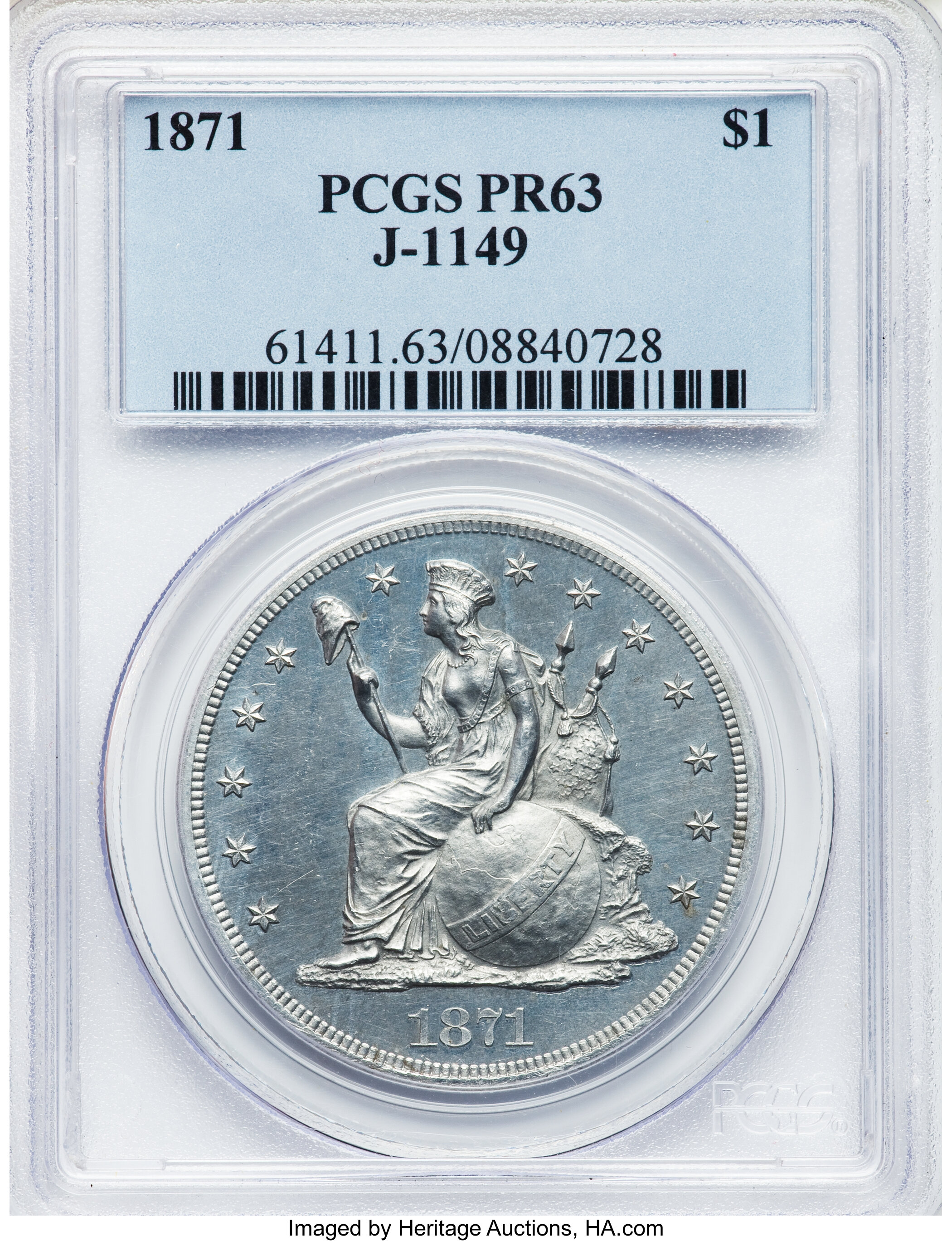 image for: 1871 $1 Dollar, Judd-1149, Pollock-1291, Low R.7, PR63 PCGS....