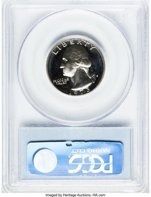image for: 1973-S 25C Quarter--Struck Through Reverse-- PR67 PCGS. PCGS Population (46/57). NGC Census: (25/119). Mintage: 2,760,339. ...