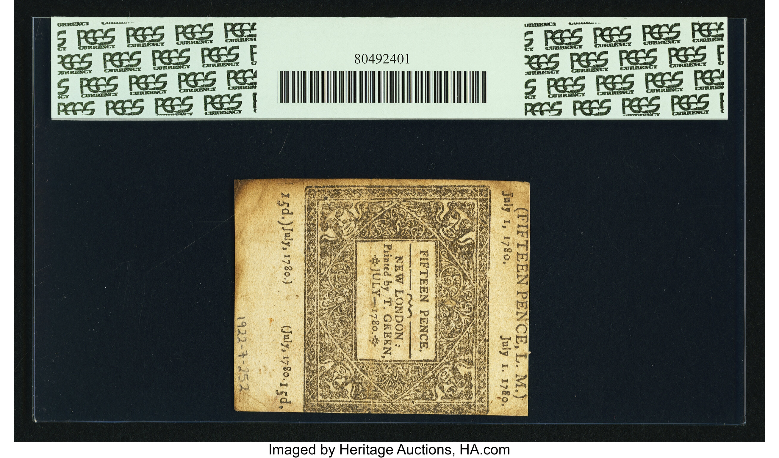 image for: Connecticut July 1, 1780 1s 3d Cross-Cut Cancel PCGS Apparent Extremely Fine 45....