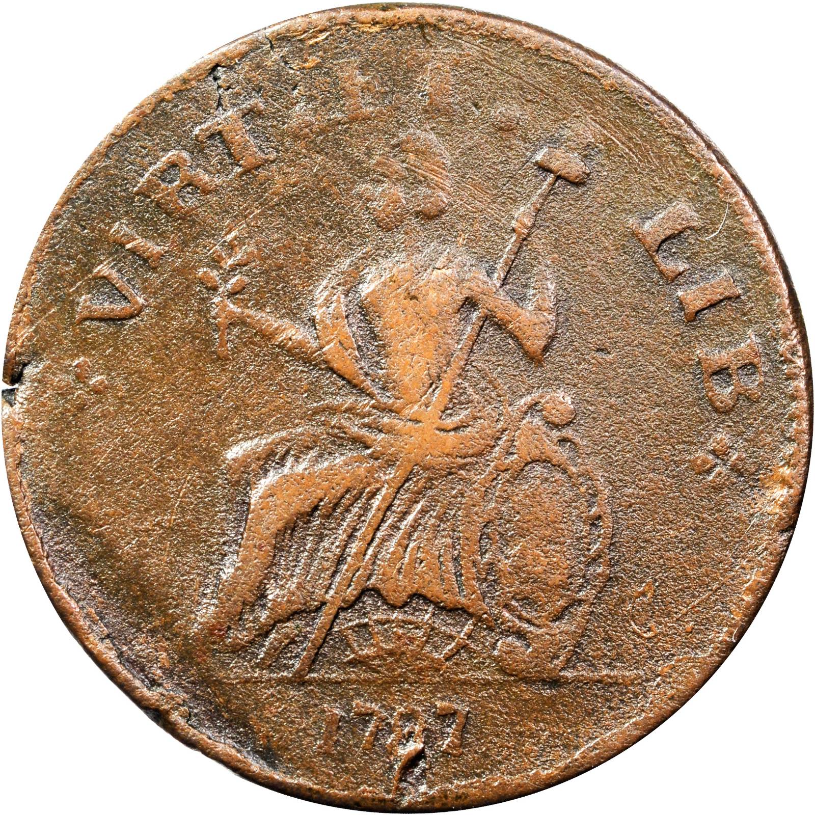 image for: 1787 Nova Eborac Copper. W-5765. Small Head. EF Details--Environmental Damage (PCGS).