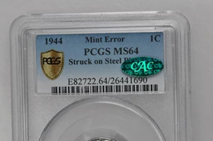 image for: 1944 Lincoln Cent--Struck on a Steel Planchet--MS-64 (PCGS). CAC. Secure Holder.