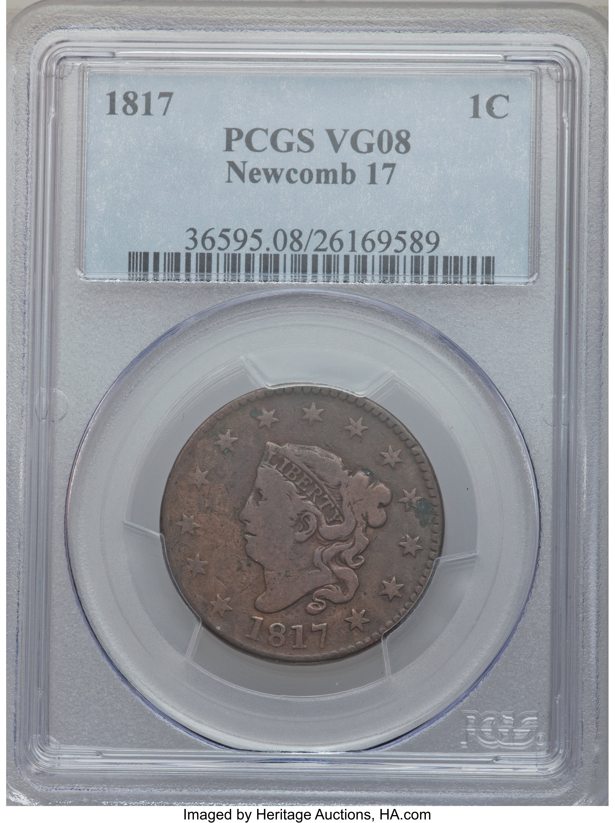 1817 1C 13 Stars VG8 PCGS. Newcomb 17. PCGS Population (5/301). NGC Census: (1/320). Mintage: 3,948,400. Numismedia Wsl. Pr...