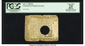image for: Connecticut July 1, 1780 20s Hole Cancel PCGS Apparent Very Fine 25....